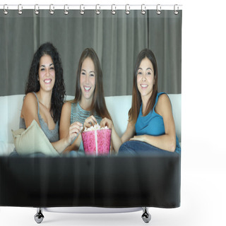 Personality  Three Happy Friends Watching Tv Shower Curtains