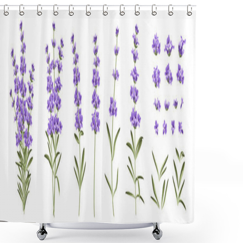Personality  Set of differents lavender branches on white background. shower curtains