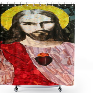Personality  Sacred Heart Of Jesus, Stained Glass Shower Curtains