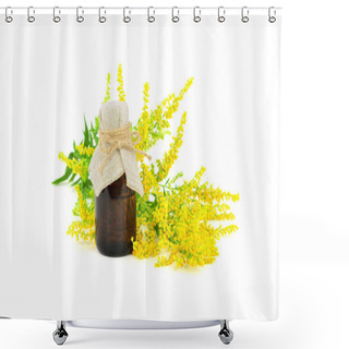 Personality  Solidago (Goldenrod) Medicinal Herb Plant Essential Oil Extract. Isolated On White Background. Shower Curtains
