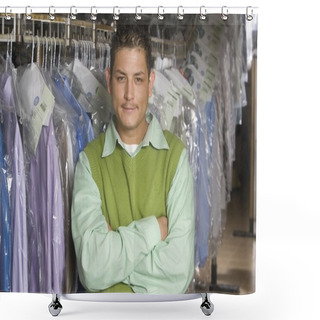 Personality  Man  Standing Infront Of Clothes Rail Shower Curtains