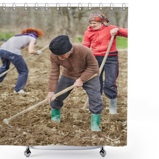 Personality  Family Of Peasants Cultivating Potatoes Shower Curtains