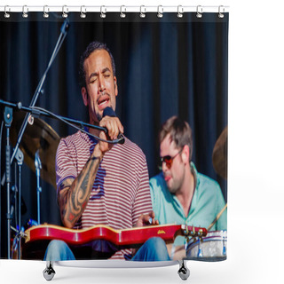 Personality  Ben Harper Performing On Stage During  Music Concert   Shower Curtains