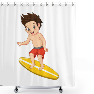 Personality  Vector Illustration Of Cartoon Surfer Boy Riding Surfboard Shower Curtains