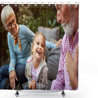Personality  Cheerful Female Child  Having Fun With Grandparents Shower Curtains
