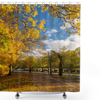 Personality  Park Near Road In The Fall In The Center Of Riga Shower Curtains