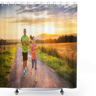 Personality  Cross-country Trail Running People At Sunset Shower Curtains