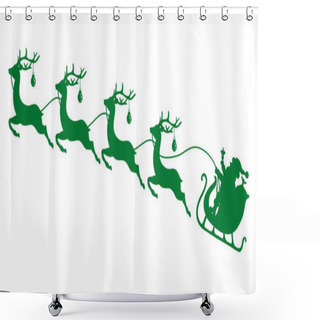 Personality  Green Christmas Sleigh Santa And Four Flying Reindeers Baubles Shower Curtains