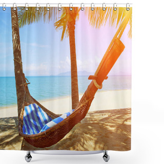 Personality  Empty Hammock Between Palms Trees Shower Curtains