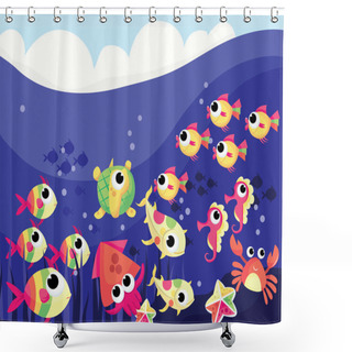 Personality  Colorful Cartoon Sea Life Shower Curtains