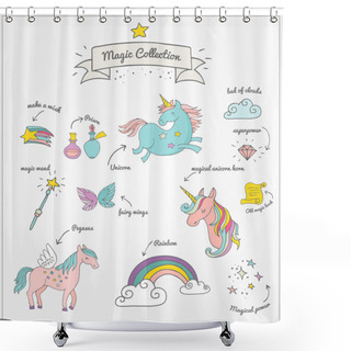 Personality  Magic Hand Drawn Set - Unicorn, Rainbow And Fairy Wings Shower Curtains