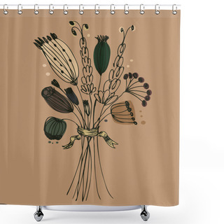 Personality  Cute Hand Drawn Grunge Banner With Wild Flowers And Place For Your Text. Can Be Print On Cards, Arts, Invitations, Cups, Bags, Notebooks. Autumn Country Background Shower Curtains