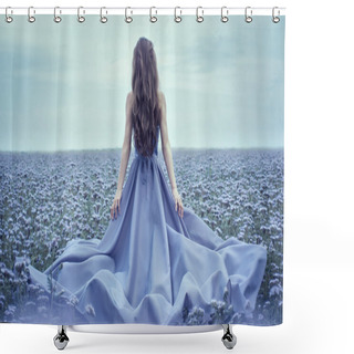 Personality  Woman In Blue Dress Shower Curtains