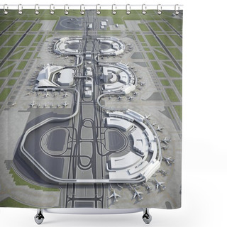 Personality  Dallas - Fort Worth International Airport - 3D Model Aerial Rendering Shower Curtains