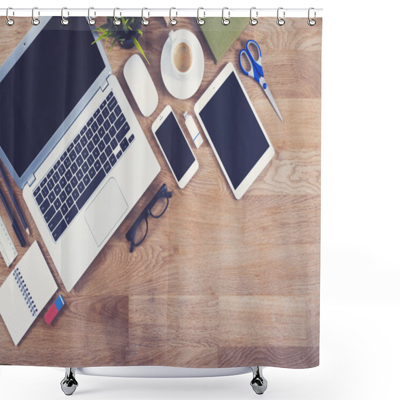 Personality  Top view office desk mockup shower curtains