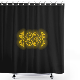 Personality  Beautiful Floral Design Yellow Glowing Neon Icon Shower Curtains