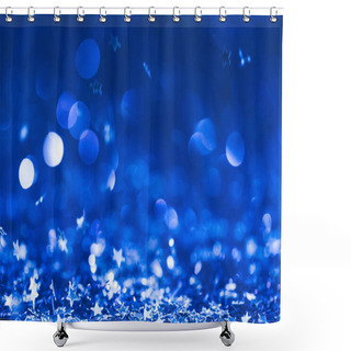 Personality  Christmas Background With Falling Blue Shiny Confetti Stars Shower Curtains
