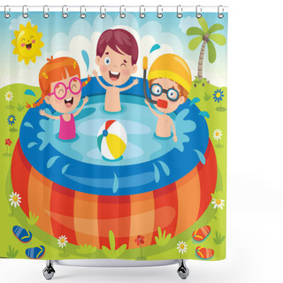 Personality  Children Swimming In An Inflatable Pool Shower Curtains