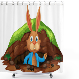 Personality  A Cute Rabbit Getting Out Of Hole Illustration Shower Curtains