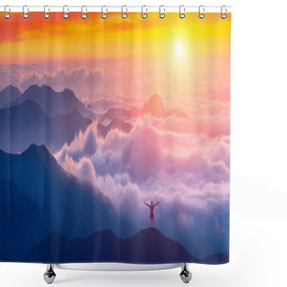 Personality  Man Standing On A Mountain Top Shower Curtains