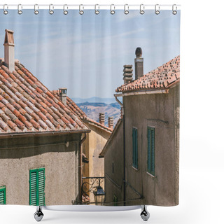 Personality  Urban Scene With Buildings And Clear Blue Sky In Tuscany, Italy Shower Curtains