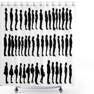 Personality  Collage Of Silhouette People Standing In Line Shower Curtains