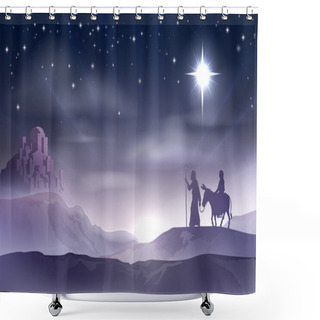 Personality  Mary And Joseph Nativity Christmas Illustration Shower Curtains