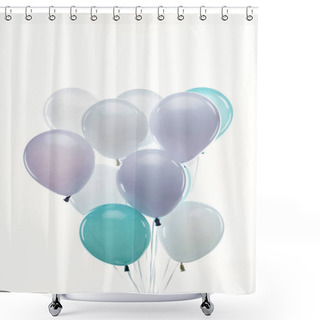 Personality  Blue, Purple And White Balloons Isolated On White Shower Curtains