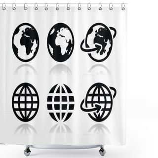 Personality  Globe Earth Vector Icons Set With Reflection Shower Curtains