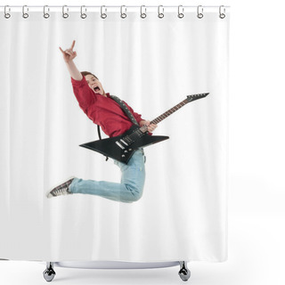 Personality  Rock Star With A Guitar Jumping Shower Curtains