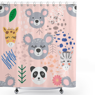 Personality  Forest Animal Seamless Pattern. Hand Drawn Illustration Shower Curtains