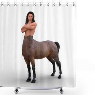 Personality  3D Illustration Of A Centaur Half Man, Half Horse Mythical Creature Standing With Arms Folded Isolated On A White Background. Shower Curtains