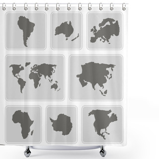Personality  Set Of Monochrome Icons With Continents For Your Design Shower Curtains