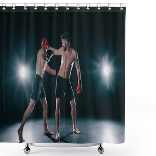 Personality  Shirtless Muscular Boxer In Boxing Gloves Punching Another In Head  Shower Curtains
