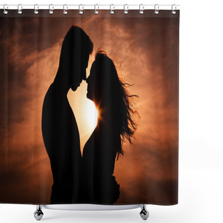 Personality  Couple In Love Silhouette During Sunset - Touching Noses Shower Curtains