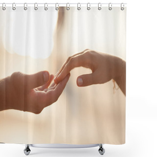 Personality  Wedding Couple Holding Hands On Sunset. Shower Curtains