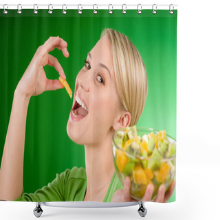 Personality  Healthy Lifestyle - Woman Eat Fruit Salad Shower Curtains
