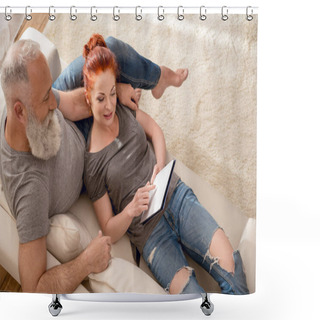 Personality  Mature Couple With Digital Tablet  Shower Curtains