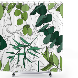 Personality  Vector Eucalyptus Leaves Branch. Black And White Engraved Ink Art. Seamless Background Pattern. Shower Curtains