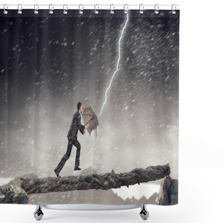 Personality  Businessman With Black Umbrella. Mixed Media Shower Curtains