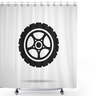 Personality  Tire Icon. Black Vector Icon. Shower Curtains