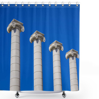 Personality  The Four Columns In Barcelona, Spain. This Ionic Columns Are One Of The Main Icons Of Catalanism, Built In 1919. Shower Curtains
