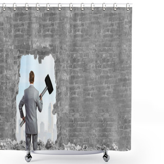 Personality  Businessman With Big Hammer Shower Curtains