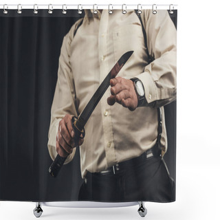 Personality  Cropped Shot Of Yakuza Member With Japanese Tanto Knife Shower Curtains