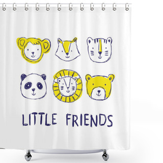 Personality  Childish Set Of Illustrations With Cute Animals Shower Curtains