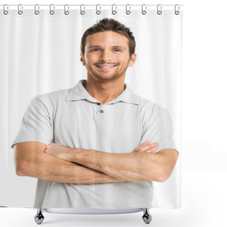 Personality  Portrait Of Happy Young Adult Man Shower Curtains