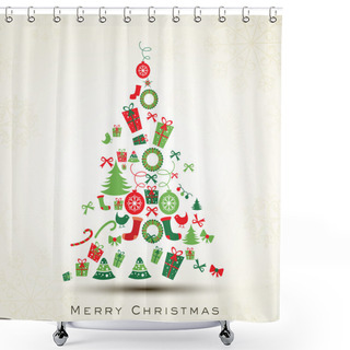 Personality  Beautiful Xmas Tree For Merry Christmas Celebration. EPS 10. Shower Curtains