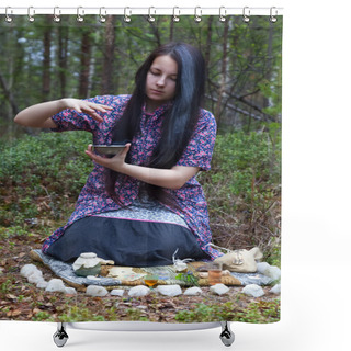 Personality  Girl Witch Conjures In The Woods Shower Curtains