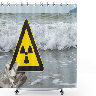 Personality  Nuclear Radiation Warning Sign In Front Of An Ocean Horizontal Composition Shower Curtains