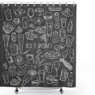 Personality  Sketchy Beer And Snacks Shower Curtains